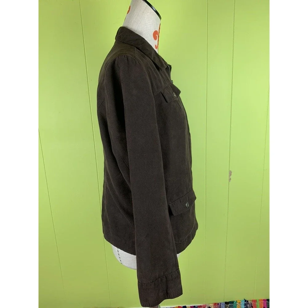 Studio Works Women Jacket 12 Brown Faux Suede/Microfibre Full Zip Lined Pockets